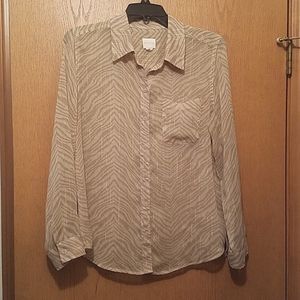 Chico's S/M Sheer Button Down Zebra Print Blouse